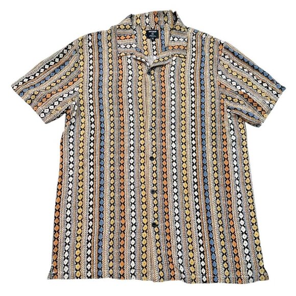 PacSun Men's Button Up Vertical Stripe Camp Shirt SIZE-MEDIUM - Picture 1 of 7